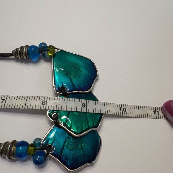 Chico’s Women’s Black Rope with Silver Blue Green Pendant Necklace - Picture 7 of 9